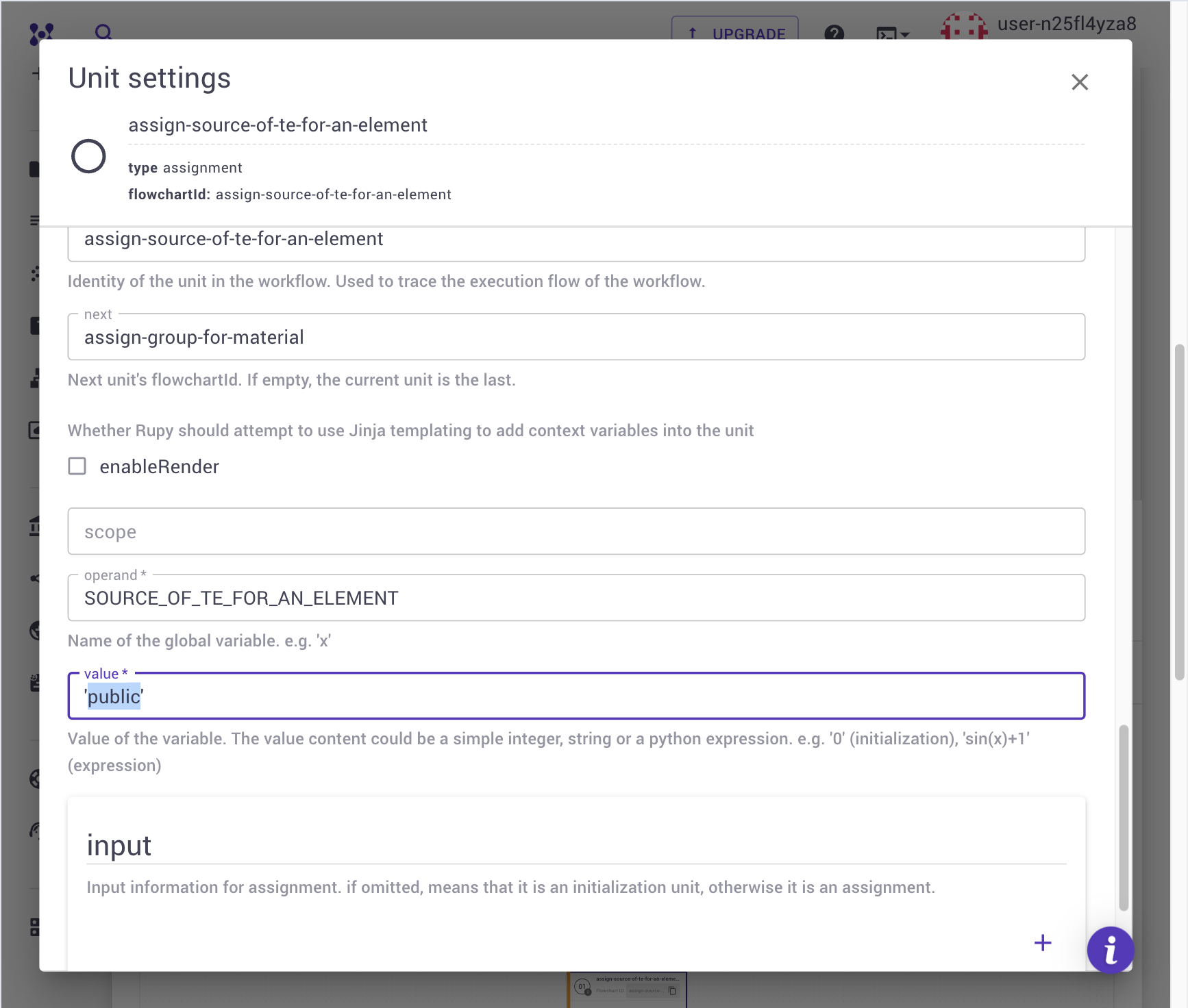 Unit settings for assign-source-of-te-for-an-element
